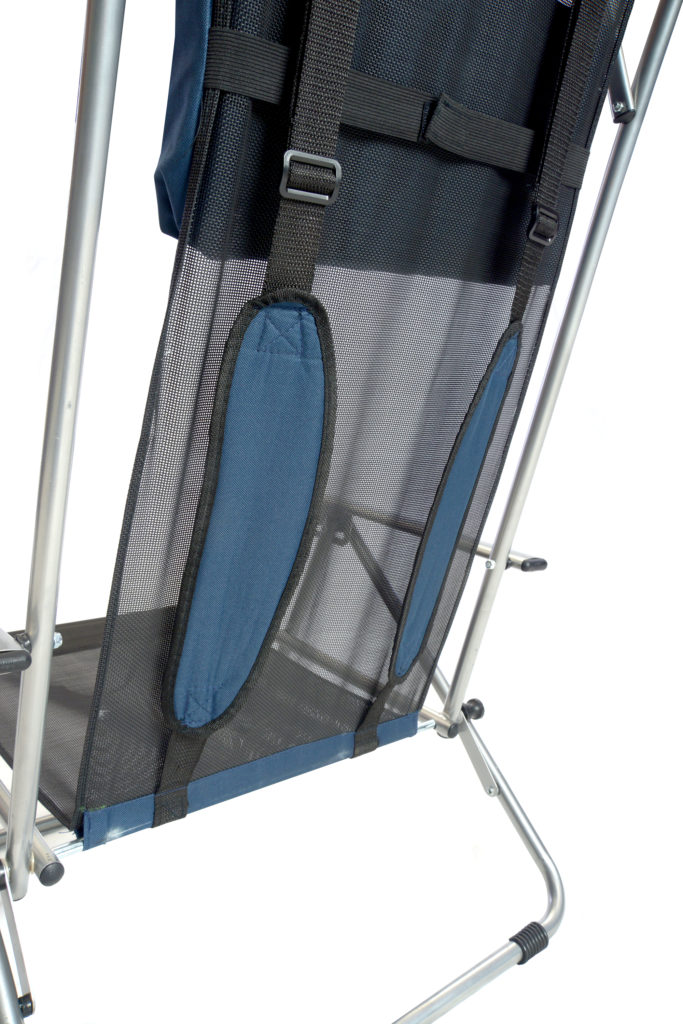 Quik Shade Beach Recliner Shade Chair, Navy and White Fabric, Silver