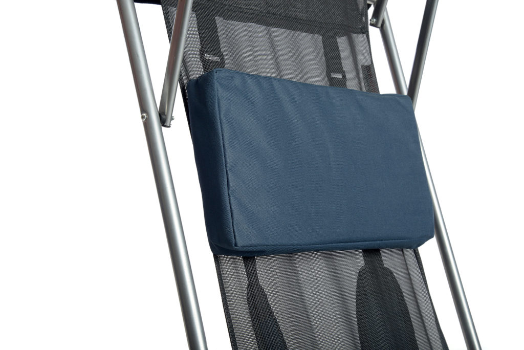 Quik Shade Beach Recliner Shade Chair, Navy and White Fabric, Silver