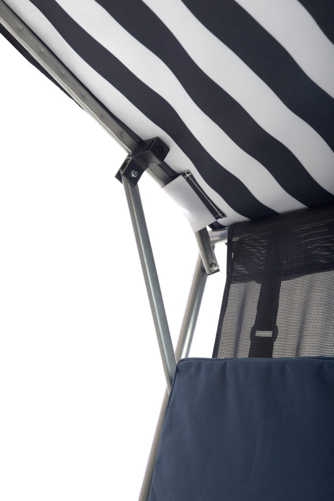 Quik Shade Beach Recliner Shade Chair, Navy and White Fabric, Silver
