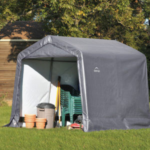 ShelterLogic - 8x8x8 Peak Style Storage Shed, 1-3/8" Frame, Grey Cover
