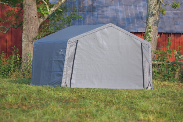ShelterLogic - 12x12x8 Peak Style Storage Shed, 1-3/8" Frame, Grey Cover