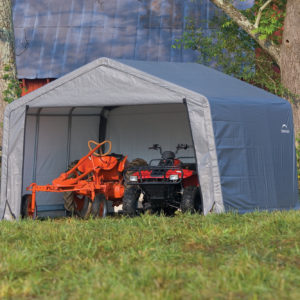 ShelterLogic - 12x12x8 Peak Style Storage Shed, 1-3/8" Frame, Grey Cover