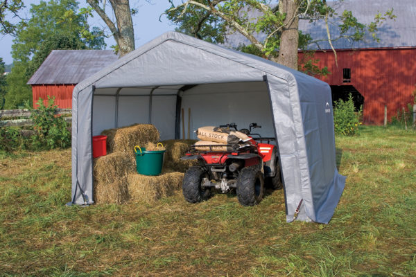 ShelterLogic - 12x12x8 Peak Style Storage Shed, 1-3/8" Frame, Grey Cover - Image 3