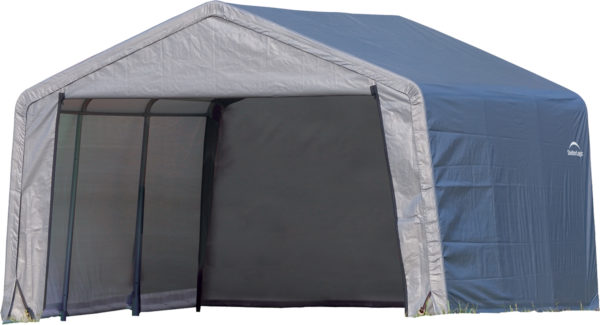 ShelterLogic - 12x12x8 Peak Style Storage Shed, 1-3/8" Frame, Grey Cover - Image 4