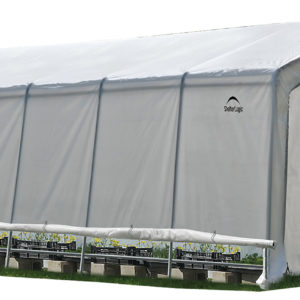ShelterLogic - 12x24x8 / 3,7x7,3x2,4 m (6) Rib Peak Style Powder Coated 1-5/8" Frame; Translucent Cover w/Side Vents; (2) 2-Zipper Door w/Screened Windows