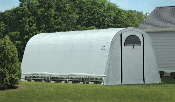 ShelterLogic - 12x20x8 / 3,7x6,1x2,4 m (6) Rib Round Style Powder Coated 1-5/8" Frame; Translucent Cover w/Side Vents; (2) 2-Zipper Door w/Screened Windows
