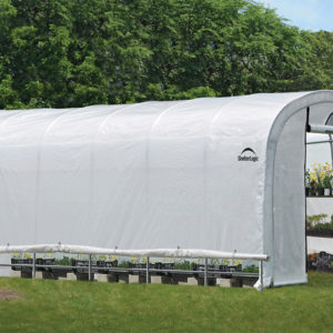 ShelterLogic - 12x24x8 / 3,7x7,3x2,4 m (6) Rib Round Style Powder Coated 1-5/8" Frame; Translucent Cover w/Side Vents; (2) 2-Zipper Door w/Screened Windows