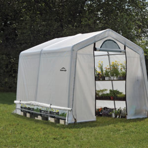ShelterLogic - 10x10x8 ft. / 3x3x2,4 m (3) Rib Peak Style Grow It Greenhouse-in-a-Box; Translucent Cover w/Side Vents; (1) 2-Zipper Door w/Screened Window; (1) Back Panel w/Screened Window