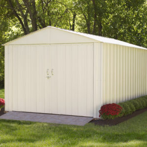 Arrow - Commander, 10x15, Hot Dipped Galvanized Steel, Eggshell, High Gable, 71.3" Wall Height, Extra Wide Swing Doors