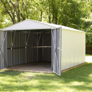 Arrow - Commander, 10x15, Hot Dipped Galvanized Steel, Eggshell, High Gable, 71.3" Wall Height, Extra Wide Swing Doors