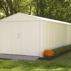 Arrow - Commander, 10x25, Hot Dipped Galvanized Steel, Eggshell, High Gable, 71.3" Wall Height, Extra Wide Swing Doors