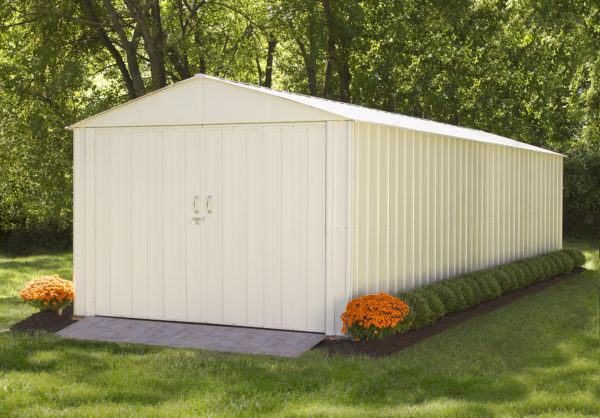 Arrow - Commander, 10x25, Hot Dipped Galvanized Steel, Eggshell, High Gable, 71.3" Wall Height, Extra Wide Swing Doors