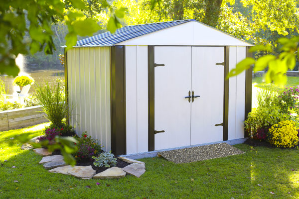 Arrow - Designer™10x8, Hot Dipped Galvanized Steel, Java / Sand, High Gable, 71.3" Wall Height, Swing Doors - Image 2