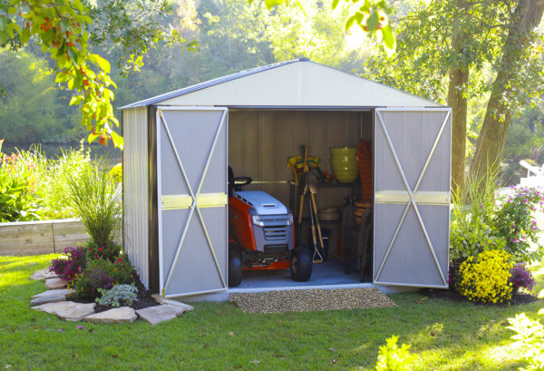 Arrow - Designer™10x8, Hot Dipped Galvanized Steel, Java / Sand, High Gable, 71.3" Wall Height, Swing Doors - Image 5