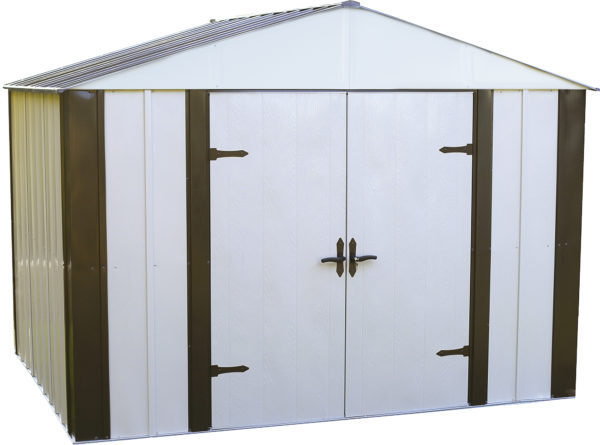 Arrow - Designer™10x8, Hot Dipped Galvanized Steel, Java / Sand, High Gable, 71.3" Wall Height, Swing Doors - Image 6