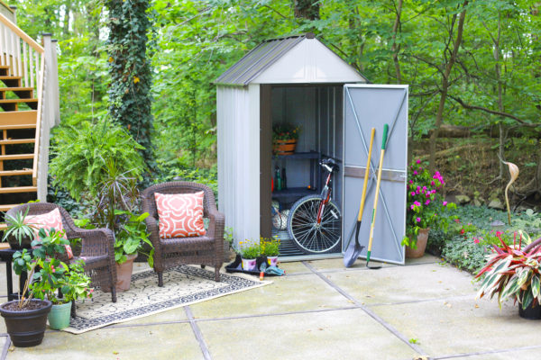 Arrow - Designer™ Metro Shed, 4X6, Hot Dipped Galvanized Steel, Java / Sand, High Gable, 71.3" Wall Height, Swing Doors - Image 2
