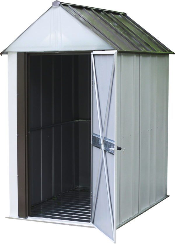 Arrow - Designer™ Metro Shed, 4X6, Hot Dipped Galvanized Steel, Java / Sand, High Gable, 71.3" Wall Height, Swing Doors - Image 5