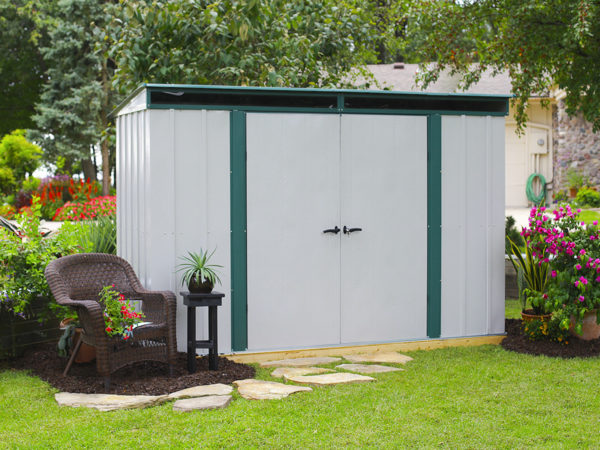 Arrow - Euro-Lite™, 10x4, Hot Dipped Galvanized Steel, Meadow Green / Eggshell, Pent Gable, 71.3" Wall Height, Swing Doors