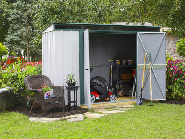 Arrow - Euro-Lite™, 10x4, Hot Dipped Galvanized Steel, Meadow Green / Eggshell, Pent Gable, 71.3" Wall Height, Swing Doors - Image 3