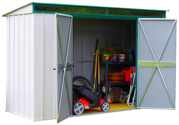 Arrow - Euro-Lite™, 10x4, Hot Dipped Galvanized Steel, Meadow Green / Eggshell, Pent Gable, 71.3" Wall Height, Swing Doors - Image 5