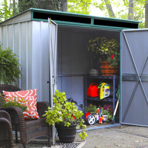 Arrow - Euro-Lite™, 8x4, Hot Dipped Galvanized Steel, Meadow Green / Eggshell, Pent Gable, 71.3" Wall Height, Swing Doors