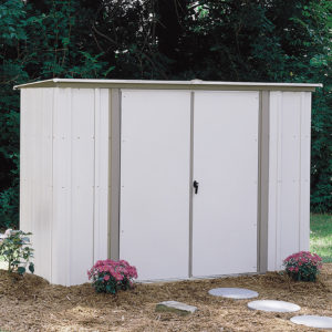 Arrow - Garden Shed, 8x3, Electro Galvanized Steel, Coffee / Taupe, Lean-to Roof, 62" Wall Height, Swing Doors