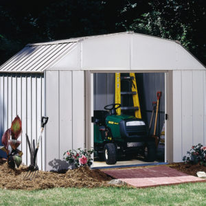 Arrow - Lexington, 10x8, Electro Galvanized Steel, Taupe / Eggshell, Gambrel Gable, 62" Wall Height, Sliding Doors