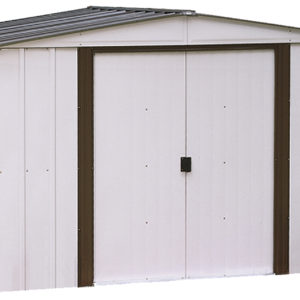 Arrow - Newburgh Shed, 10x8, Electro Galvanized Steel, Coffee / Eggshell, Low Gable, 60" Wall Height, Sliding Doors