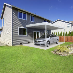 Arrow - Attached Patio Cover/Carport, 10x20, Hot Dipped Galvanized Steel with Vinyl Coating, Eggshell Finish, Flat Roof