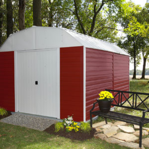 Arrow - Red Barn, 10x14, Electro Galvanized Steel, Red / Eggshell, Gambrel Gable, 71.3" Wall Height, Sliding Doors
