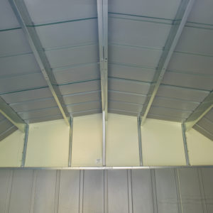 Arrow - Vinyl Sheridan, 10x8, Vinyl Coated Steel, Meadow Green / Almond, Gambrel Gable, 62" Wall Height, Sliding Doors