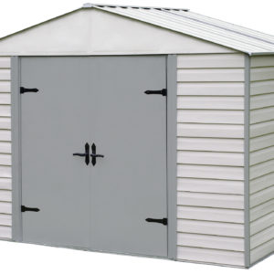 Arrow - Viking®, 10x7, Vinyl Coated Steel, Stoney / Creamy Vanilla, High Gable, 71.3" Wall Height, Swing Doors