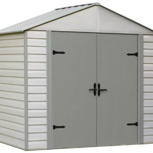 Arrow - Viking®, 8x5, Vinyl Coated Steel, Stoney / Creamy Vanilla, High Gable, 71.3" Wall Height, Swing Doors