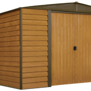 Arrow - Woodridge,10x12, Electro Galvanized Steel, Coffee / Woodgrain, Low Gable, 71.3" Wall Height, Sliding Doors