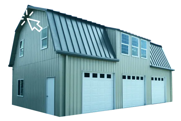 Custom steel garage with vertical roof professionally installed on residential property