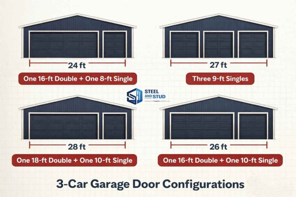 3-car garage door configurations single double door sizes 9ft 16ft 18ft