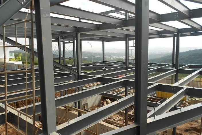 Steel girders being used as I-beams