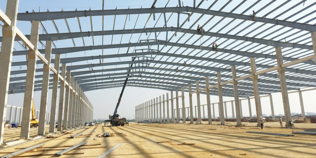 The steel frame of a prefab structure