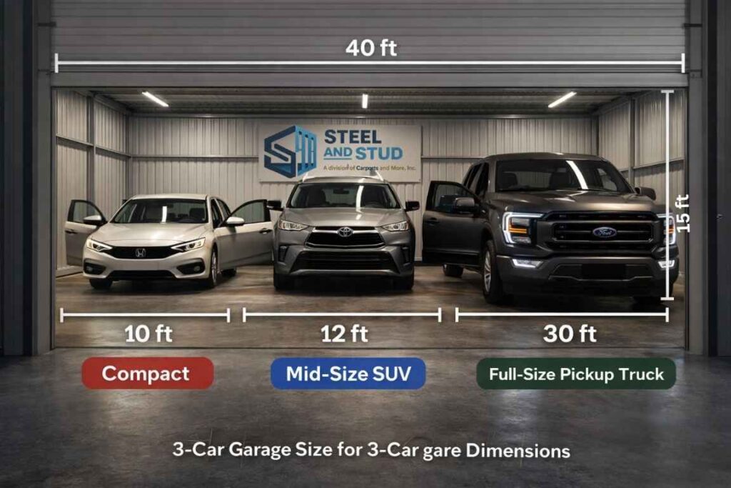 3-car garage size for trucks SUVs sedans compact cars vehicle comparison