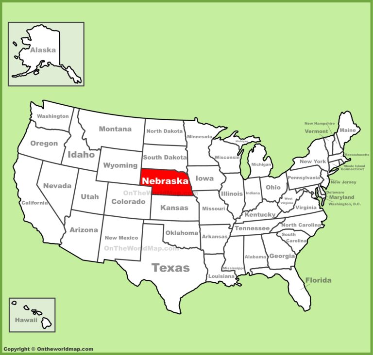 Map of the United States with Nebraska highlighted