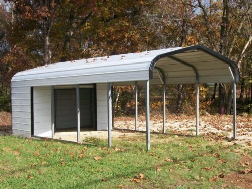 A utility carport is a cross between a carport and a shed.