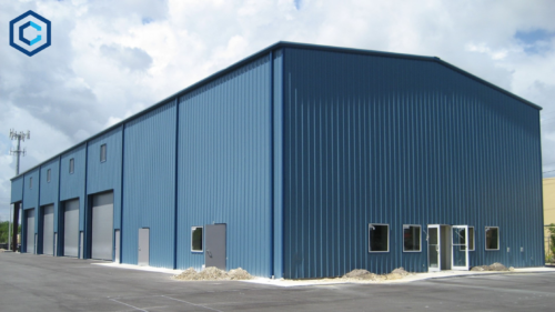 Steel construction uses the prefabricated steel building technique to reduce the time spent constructing a commercial building.
