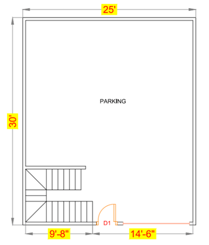 Best 25x30 carport floor plan for Parking 1 car with extra storage facility