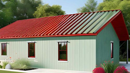 Celadon House With Red Metal Roof