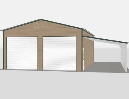 Metal Garage With Lean-to - 24 x 40 x 12