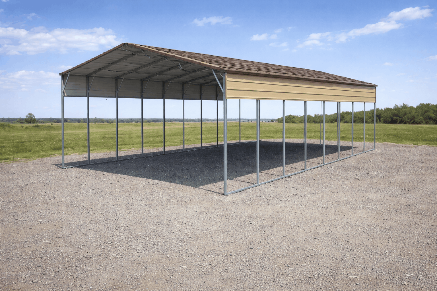 Metal RV cover and boat shelter with extended height clearance