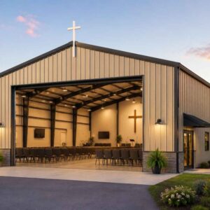100x120 metal building: standard configuration angle (12,000 sq ft, proportion-matched from 25×30 source) from Steel and Stud
