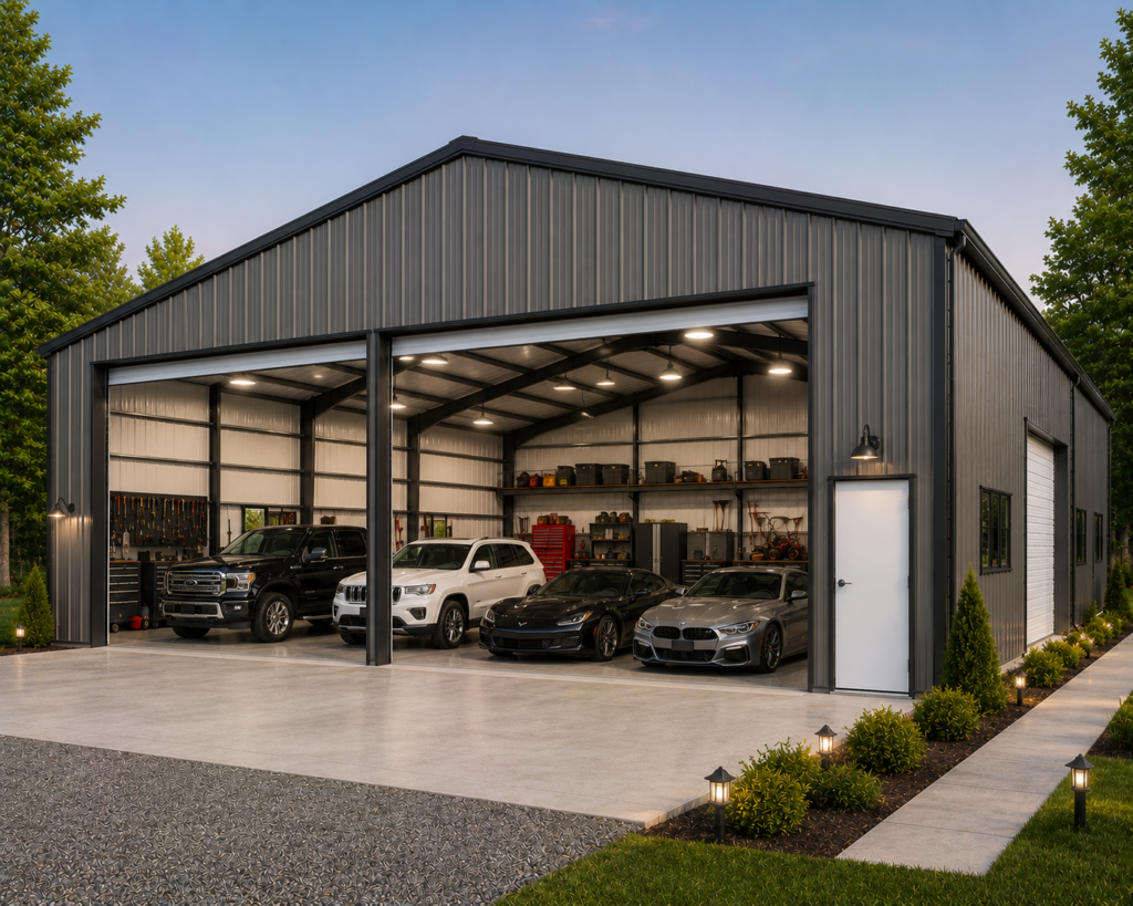 10x10 metal building: primary product hero render (100 sq ft, proportion-matched from 50×50 source) from Steel and Stud
