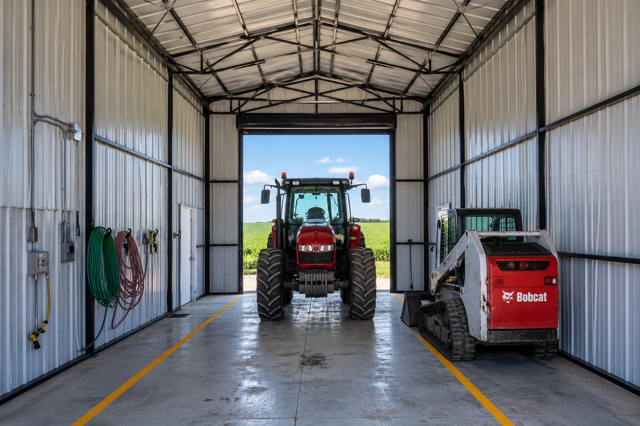 drive-through equipment bay + seasonal storage