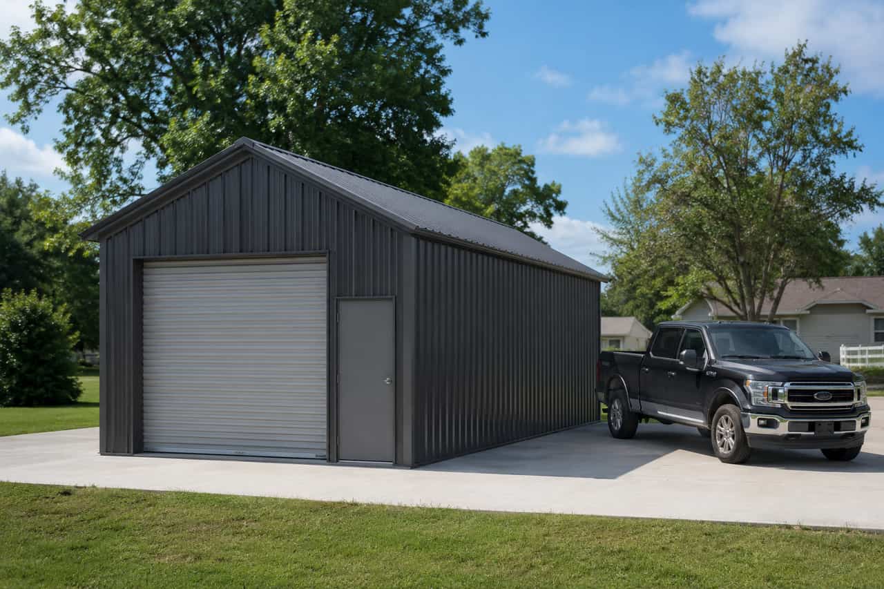 14x24 small business shop metal building by Steel and Stud on a concrete pad